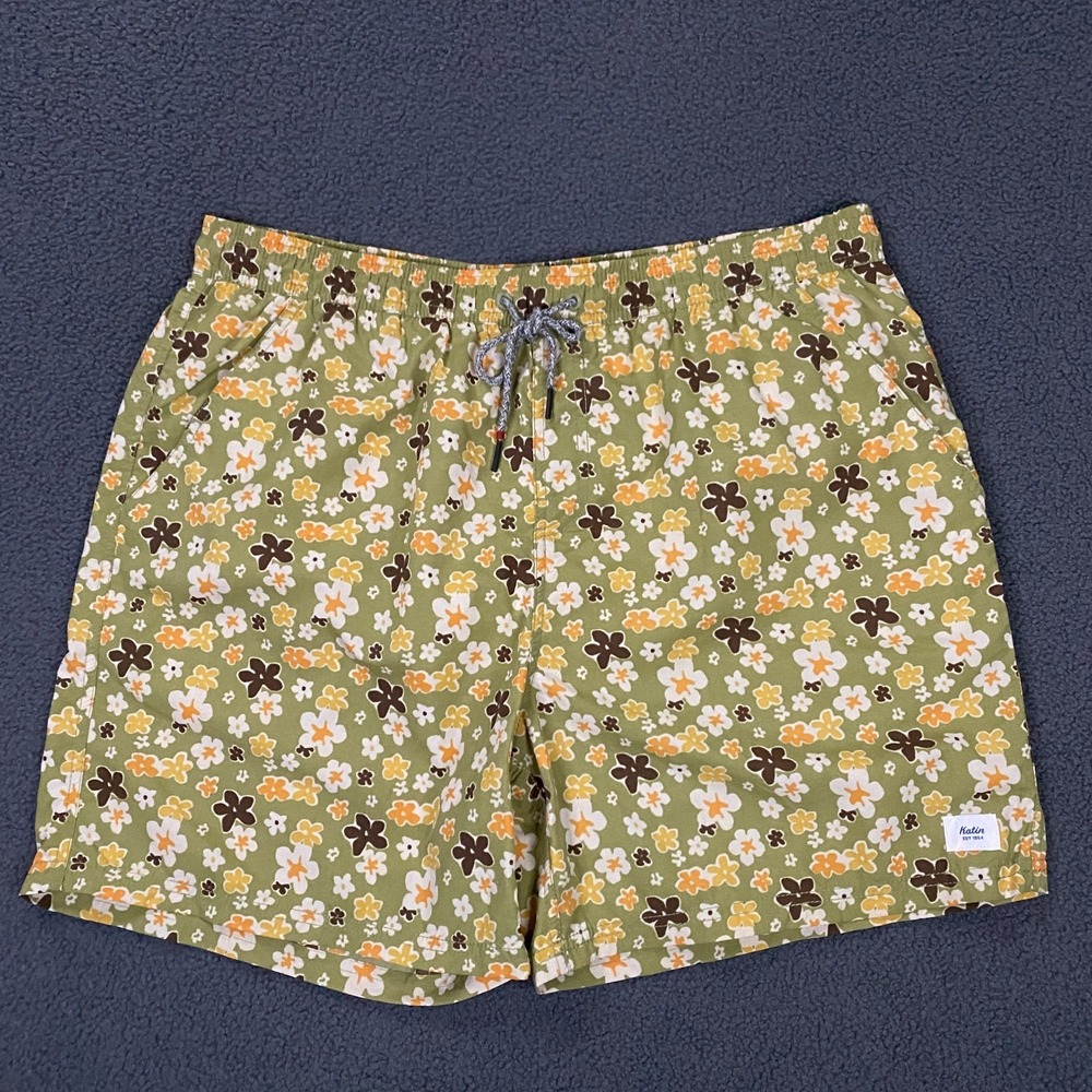 Katin Poolside Volley Swim Shorts Mens XL Floral Retro Mesh Lined Trunks NWOT